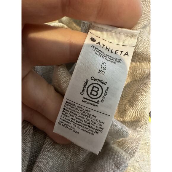 Athleta XL Women Retreat Linen Short Sleeve Shirt Cropped Button Up Undyed J101 - Picture 7 of 9